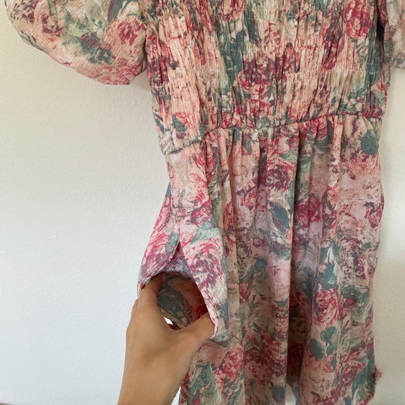 NWT LuLaRoe Alina Floral Smocked Puff Sleeve Nap Dress w Pockets | Pink Pastel - Picture 7 of 14